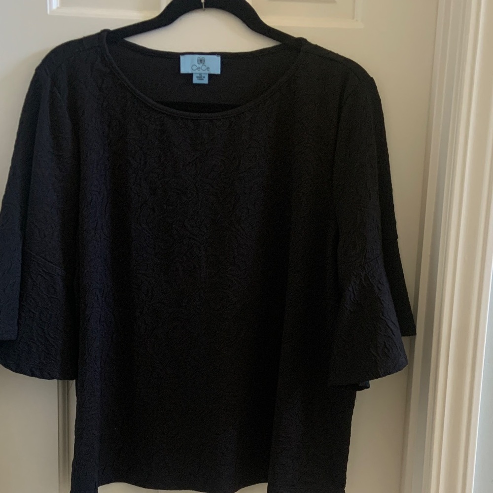 CeCe Women's Black Textured Blouse